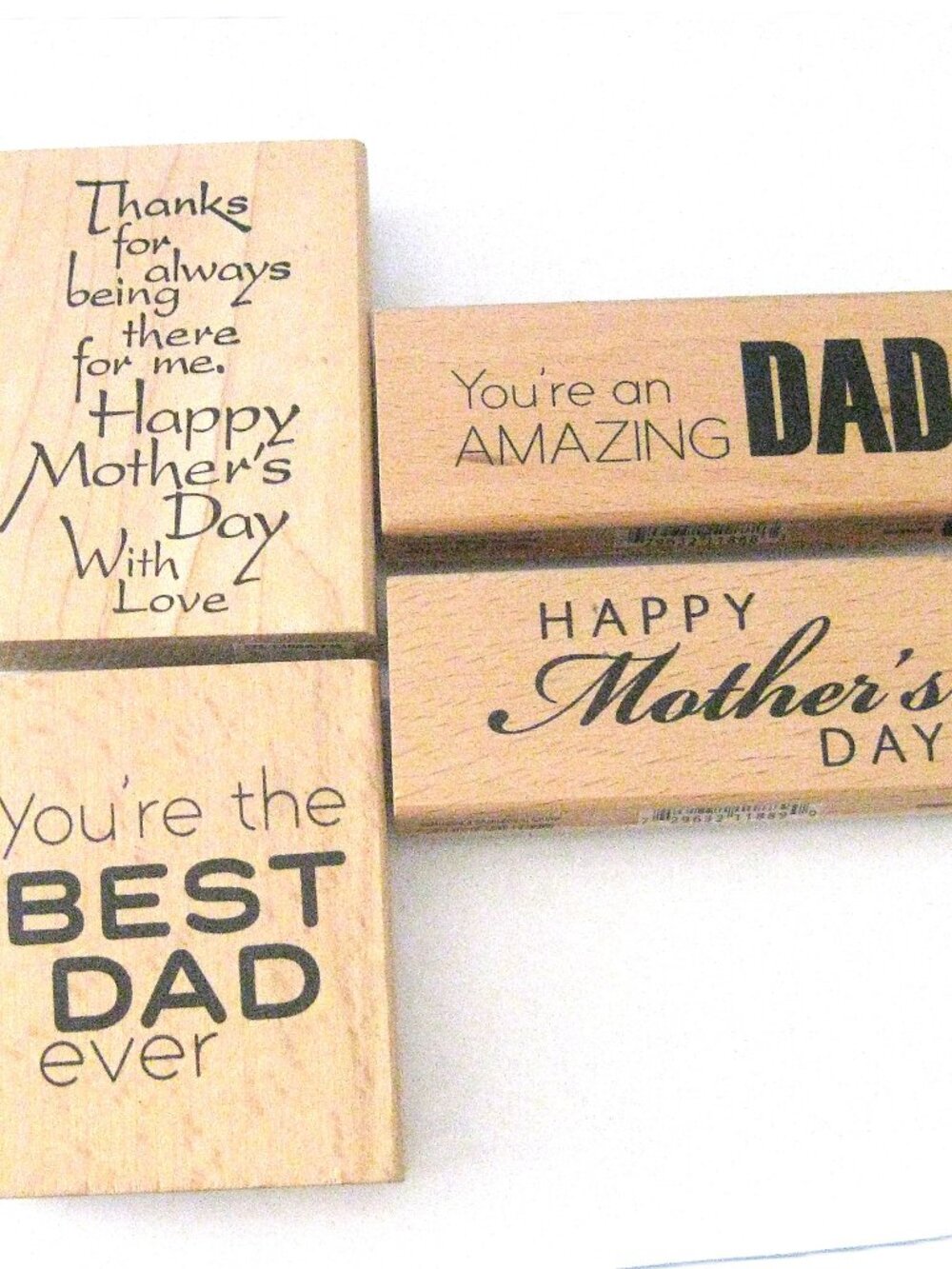 Rubber Wooden Stamps - Mother's / Father's Day - Set/4